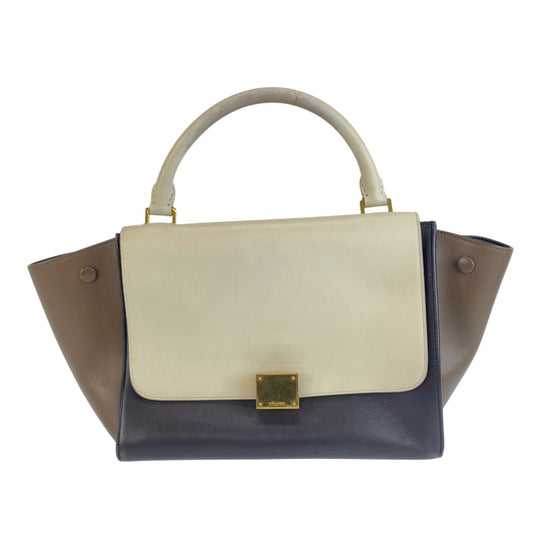 CELINE セリーヌ トラペーズ ブラウン ホワイト レザー ハンドバッグ 2WAY ショルダーバッグ レディース B37