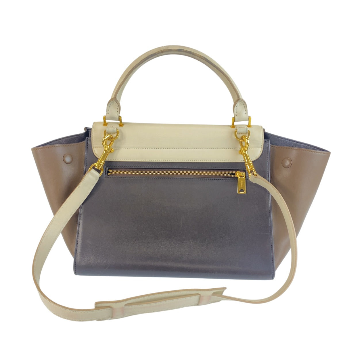 CELINE セリーヌ トラペーズ ブラウン ホワイト レザー ハンドバッグ 2WAY ショルダーバッグ レディース B37