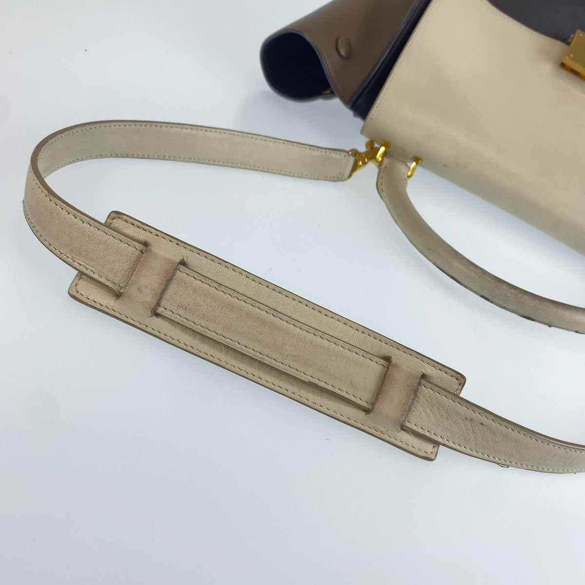 CELINE セリーヌ トラペーズ ブラウン ホワイト レザー ハンドバッグ 2WAY ショルダーバッグ レディース B37