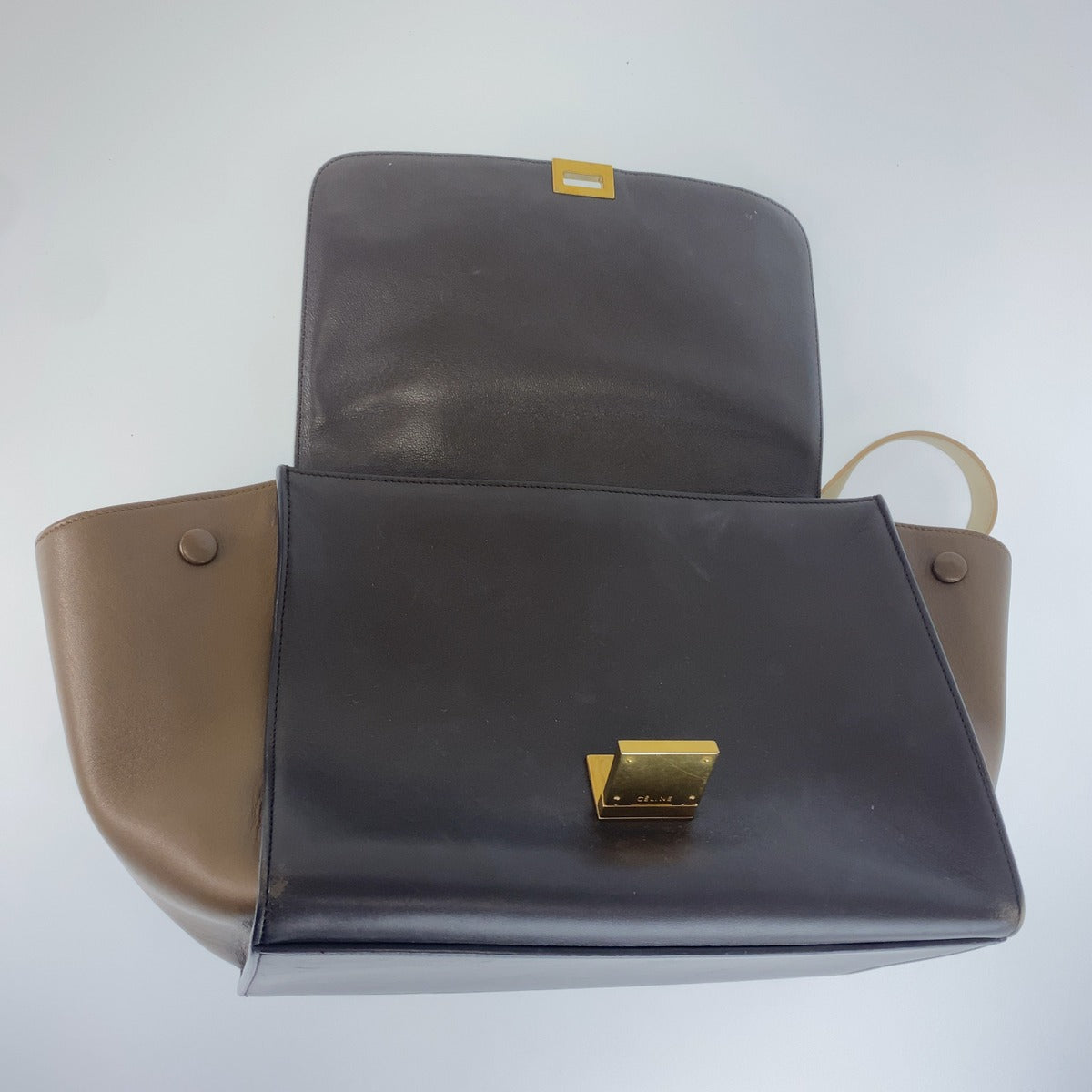 CELINE セリーヌ トラペーズ ブラウン ホワイト レザー ハンドバッグ 2WAY ショルダーバッグ レディース B37