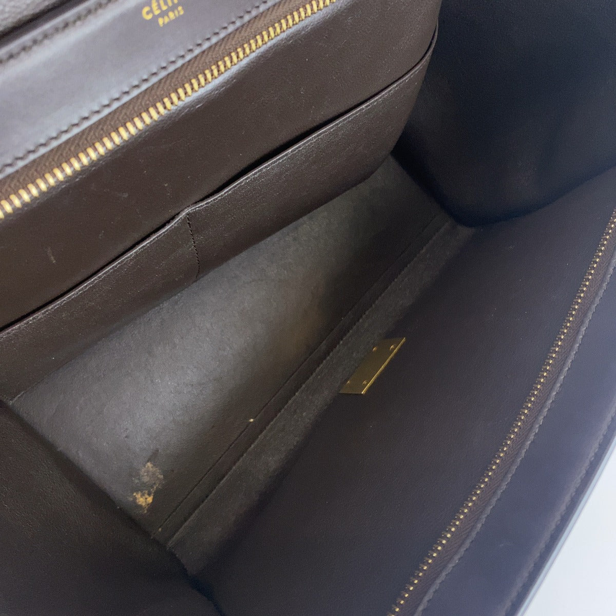CELINE セリーヌ トラペーズ ブラウン ホワイト レザー ハンドバッグ 2WAY ショルダーバッグ レディース B37