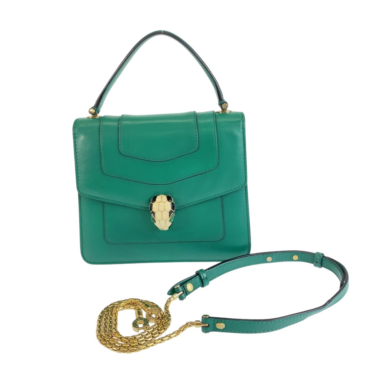 BVLGARI ブルガリ セルペンティ グリーン ゴールド レザー / メタル 2WAY ショルダーバッグ ハンドバッグ レディース AB85