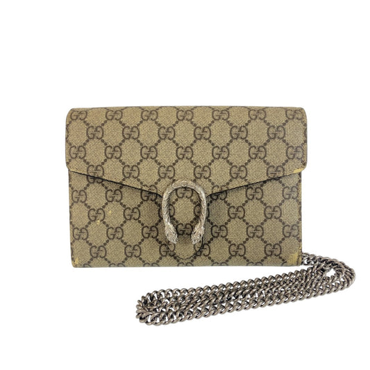 GUCCI グッチ ディオニュソス グレー ブラウン シルバー GGスプリームキャンバス ショルダーバッグ チェーンウォレット レディース B70