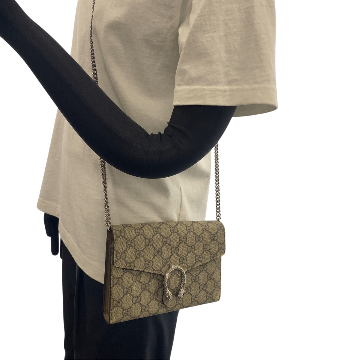 GUCCI グッチ ディオニュソス グレー ブラウン シルバー GGスプリームキャンバス ショルダーバッグ チェーンウォレット レディース B70