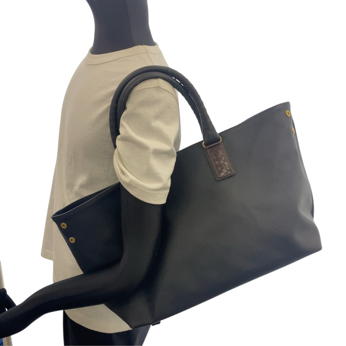 BOTTEGAVENETA ボッテガヴェネタ イントレチャート マルコポーロ ラージ ブラック ブラウン PVC / レザー トートバッグ メンズ AB60
