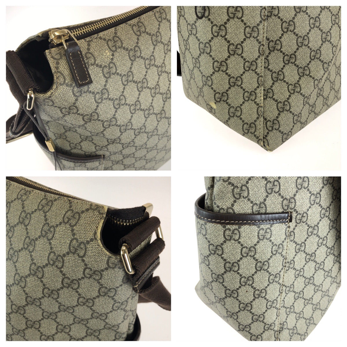 GUCCI グッチ ベージュ ダークブラウン GGスプリームキャンバス / レザー 201767 ショルダーバッグ メッセンジャーバッグ レディース AB