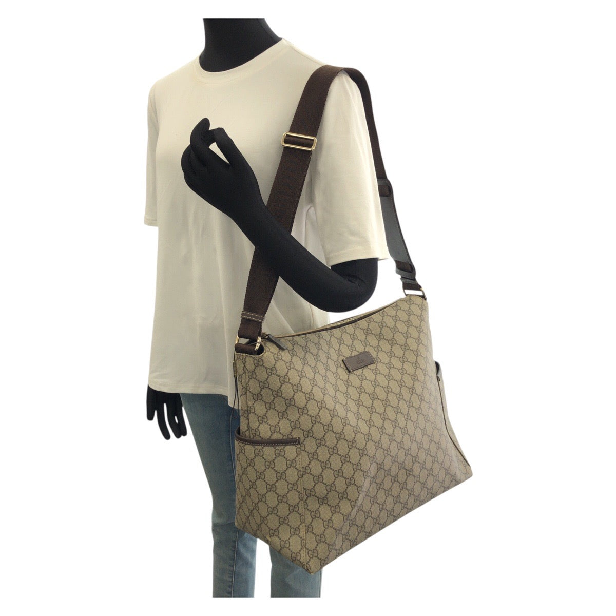 GUCCI グッチ ベージュ ダークブラウン GGスプリームキャンバス / レザー 201767 ショルダーバッグ メッセンジャーバッグ レディース AB