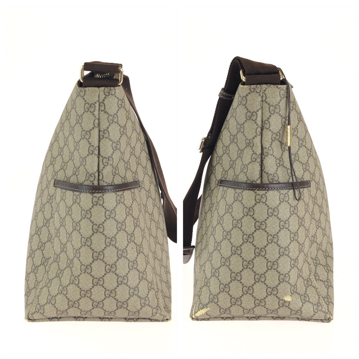 GUCCI グッチ ベージュ ダークブラウン GGスプリームキャンバス / レザー 201767 ショルダーバッグ メッセンジャーバッグ レディース AB