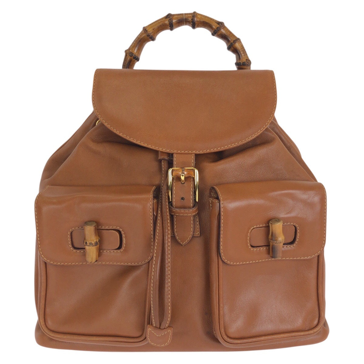 GUCCI グッチ ヴィンテージ バンブー ブラウン ゴールド金具 レザー 003.2050.0016 リュックサック バックパック レディース AB