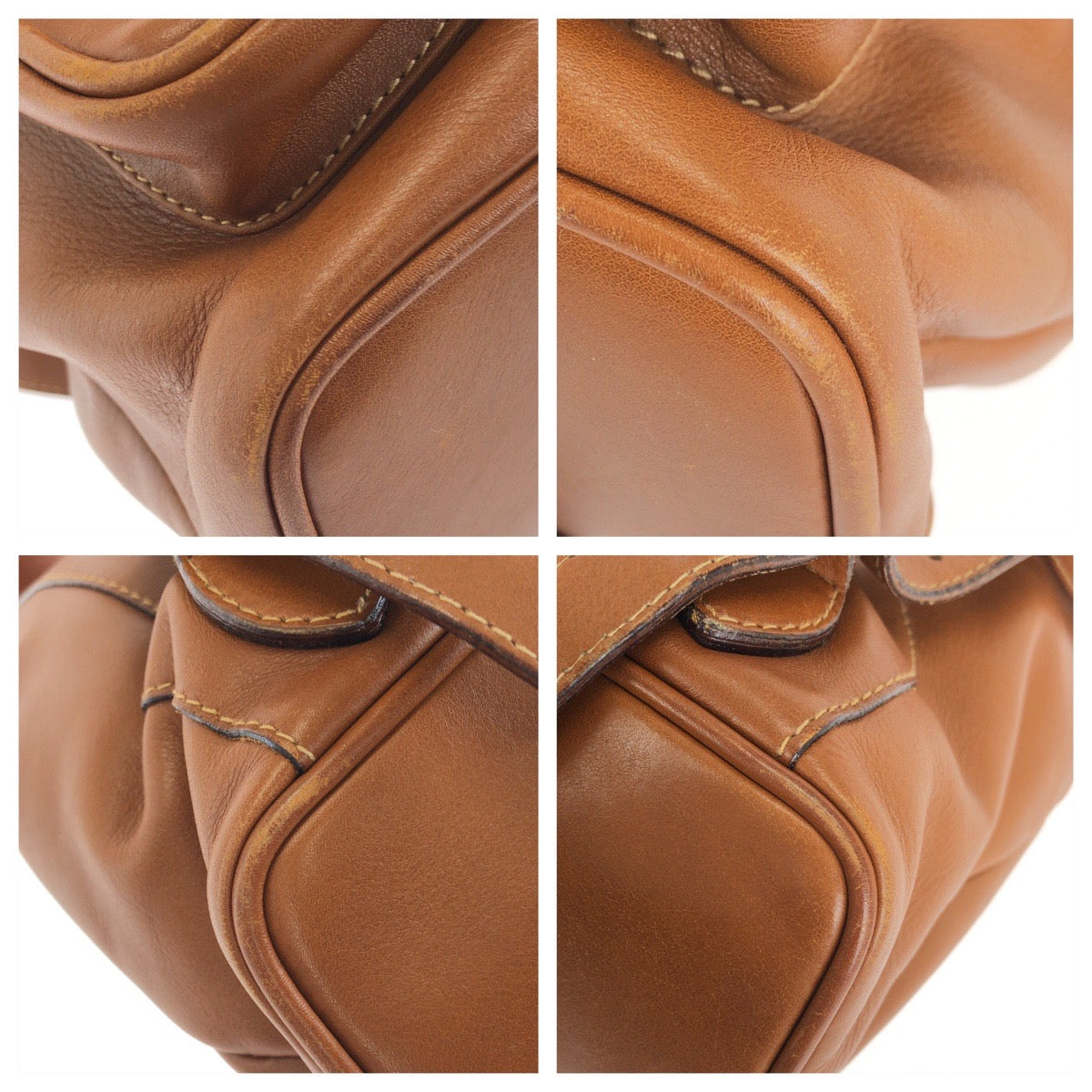GUCCI グッチ ヴィンテージ バンブー ブラウン ゴールド金具 レザー 003.2050.0016 リュックサック バックパック レディース AB