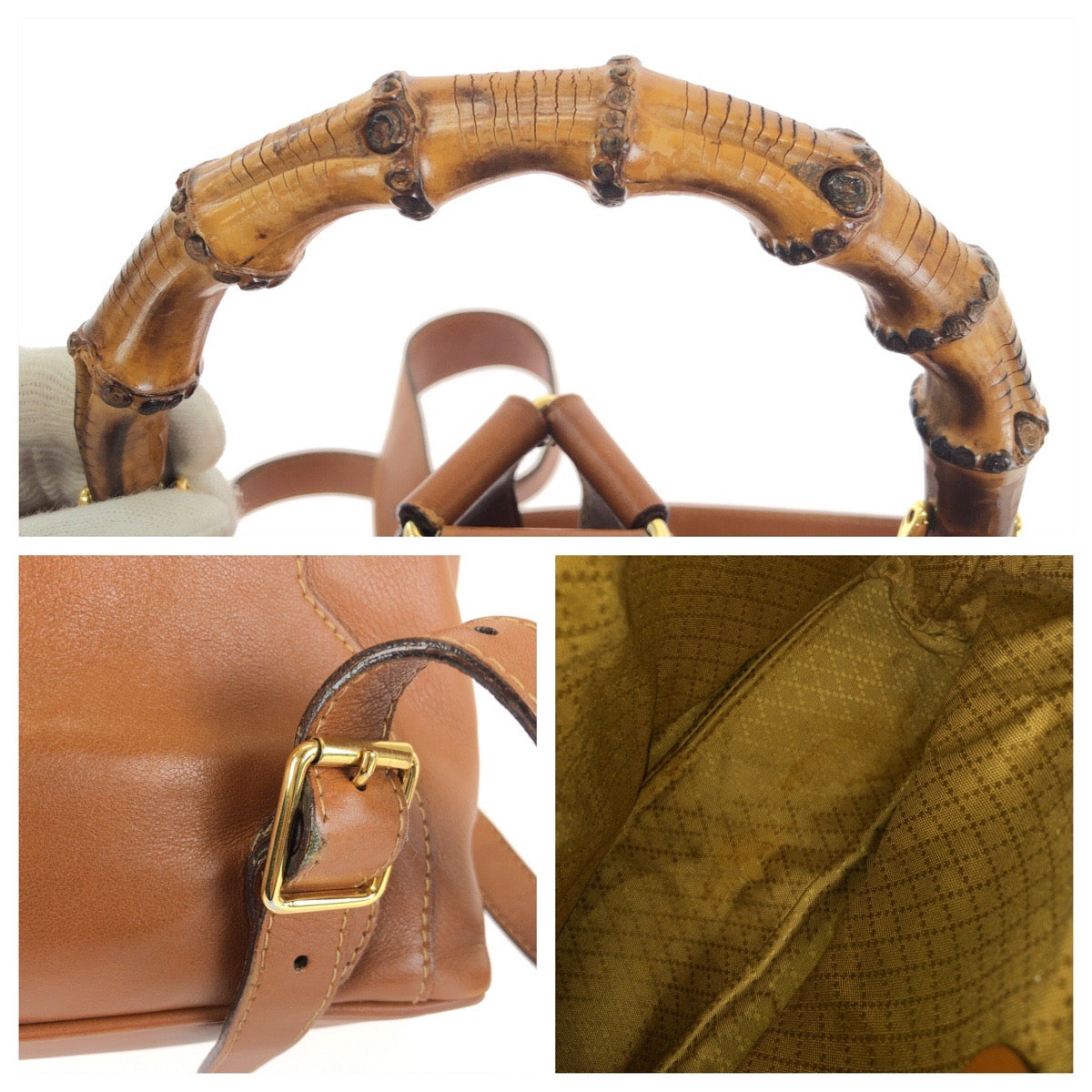 GUCCI グッチ ヴィンテージ バンブー ブラウン ゴールド金具 レザー 003.2050.0016 リュックサック バックパック レディース AB