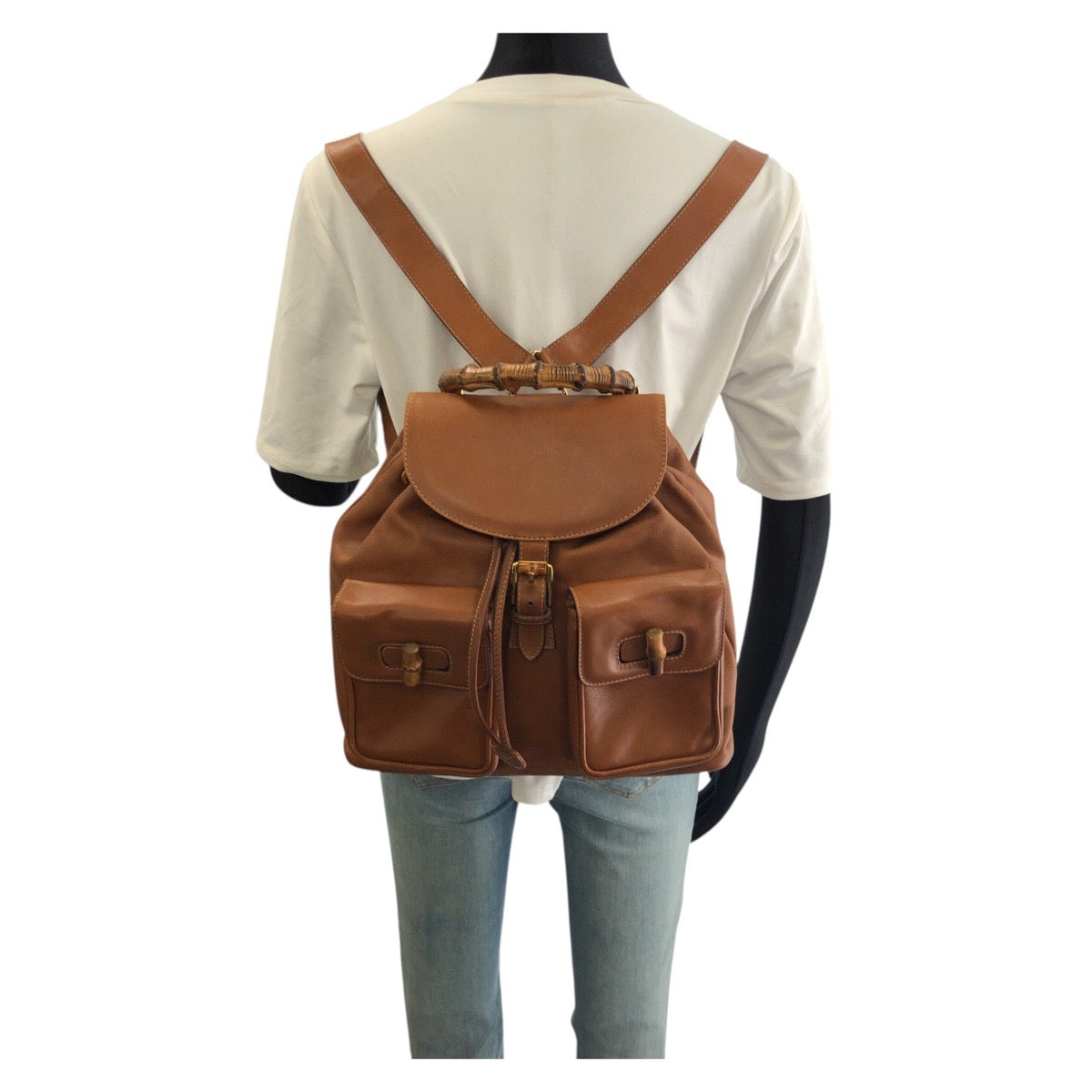 GUCCI グッチ ヴィンテージ バンブー ブラウン ゴールド金具 レザー 003.2050.0016 リュックサック バックパック レディース AB
