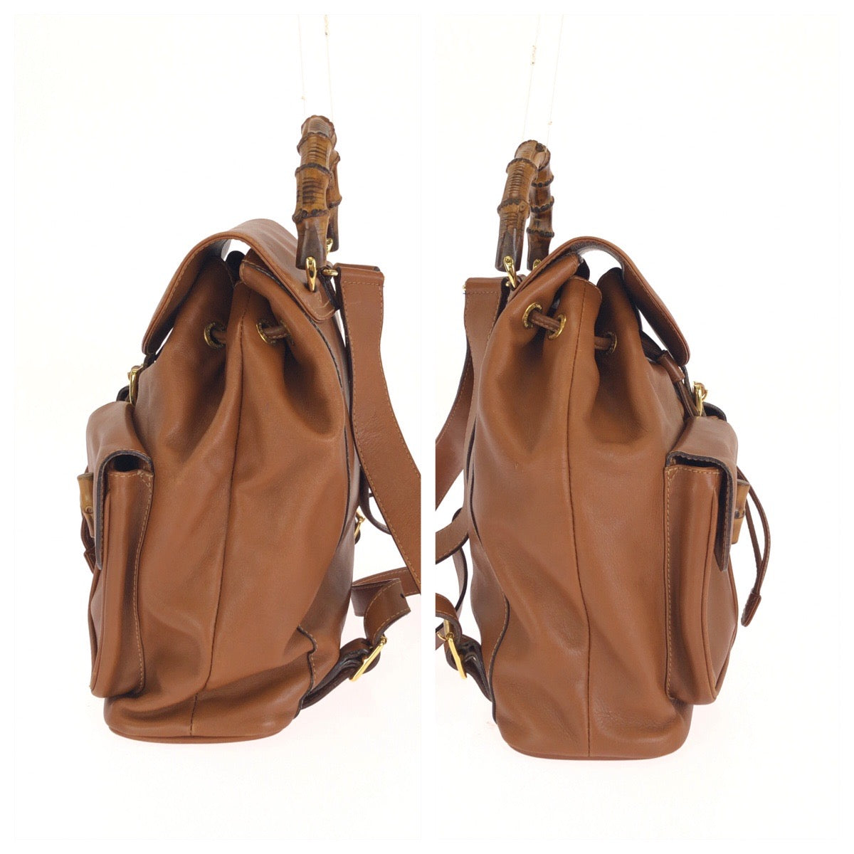 GUCCI グッチ ヴィンテージ バンブー ブラウン ゴールド金具 レザー 003.2050.0016 リュックサック バックパック レディース AB