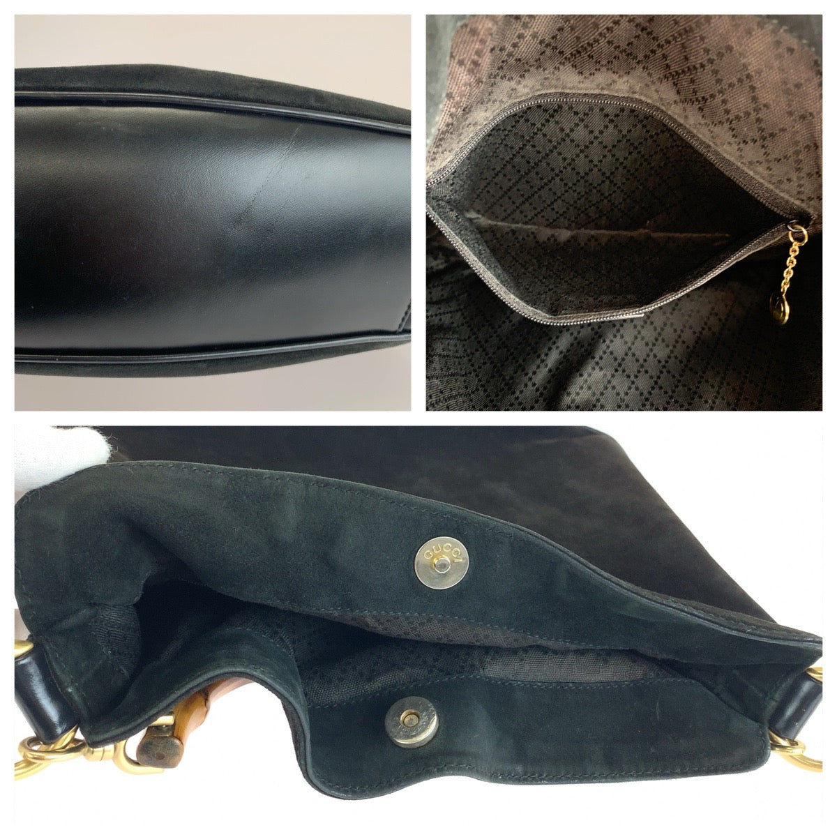 GUCCI グッチ バンブー ブラック 黒 ゴールド金具 スウェード 001 8638 ショルダーバッグ レディース AB