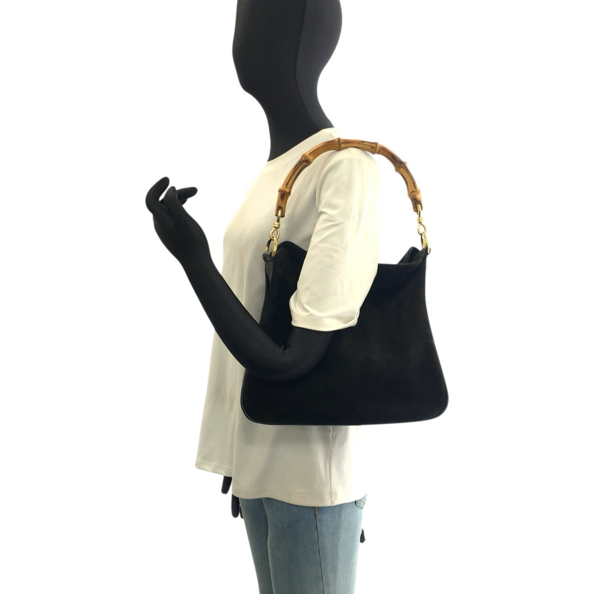 GUCCI グッチ バンブー ブラック 黒 ゴールド金具 スウェード 001 8638 ショルダーバッグ レディース AB