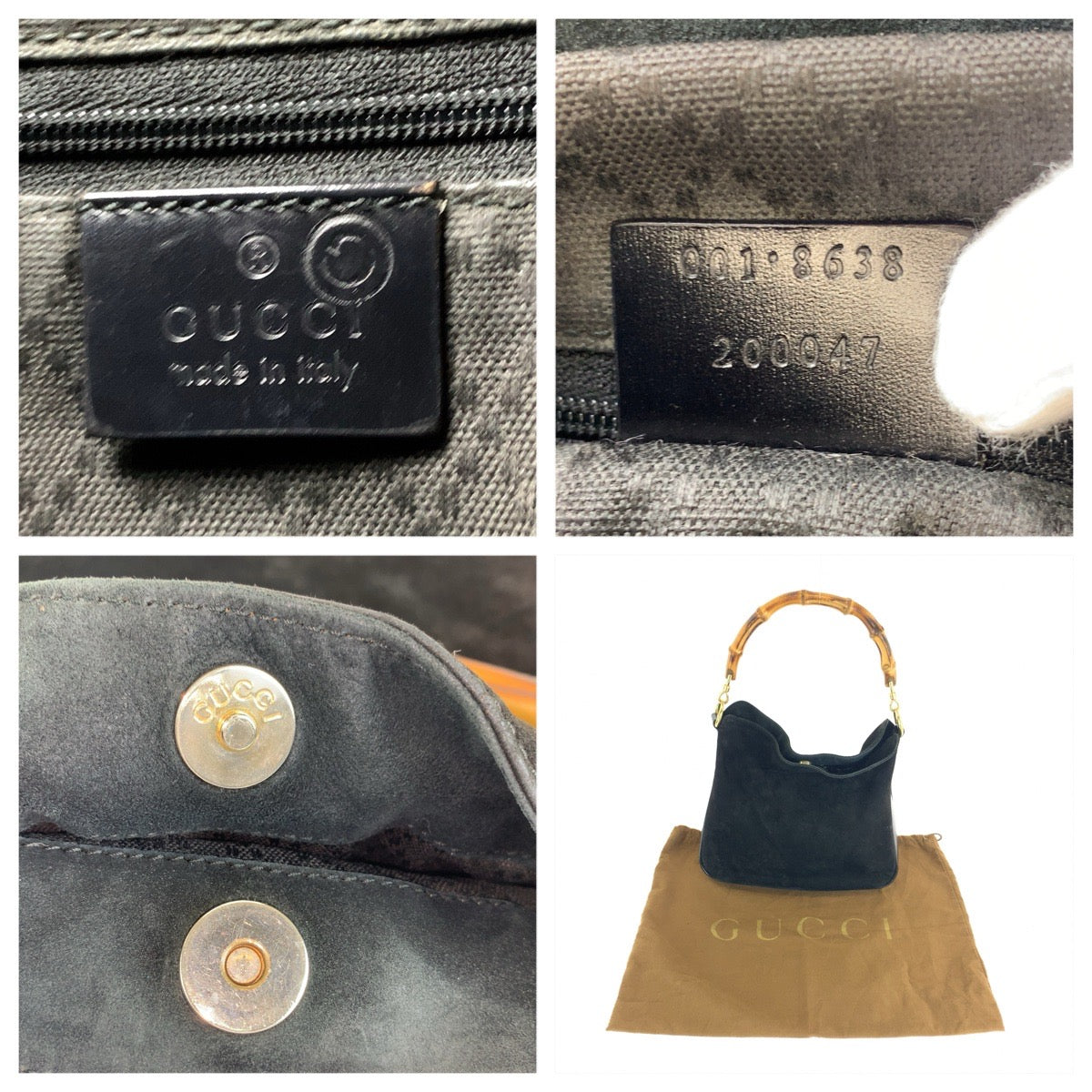 GUCCI グッチ バンブー ブラック 黒 ゴールド金具 スウェード 001 8638 ショルダーバッグ レディース AB