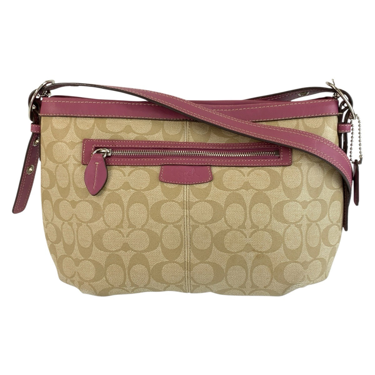 COACH コーチ シグネチャー ベージュ ピンク シルバー金具 PVC / レザー J1076 ショルダーバッグ ポシェット レディース AB