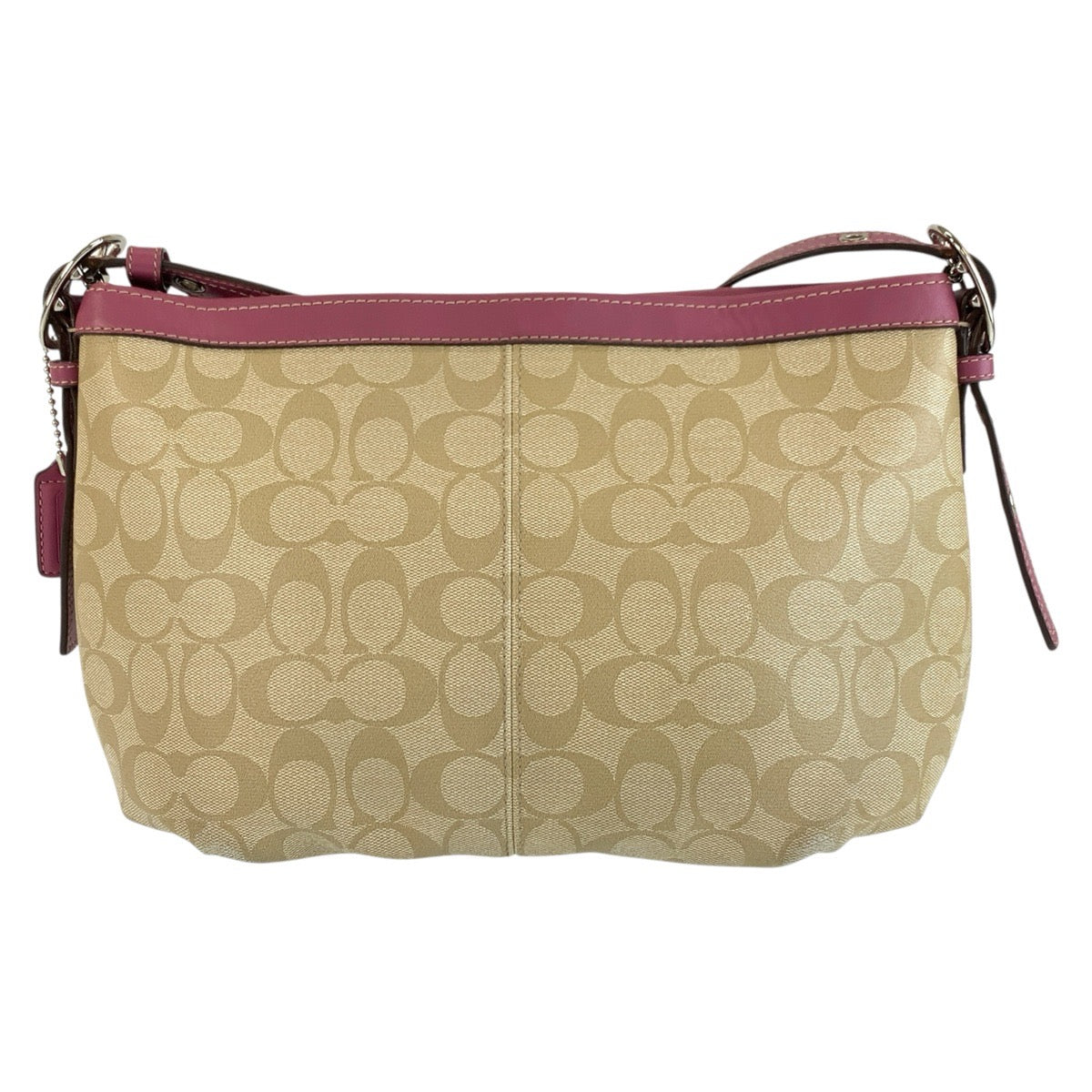 COACH コーチ シグネチャー ベージュ ピンク シルバー金具 PVC / レザー J1076 ショルダーバッグ ポシェット レディース AB