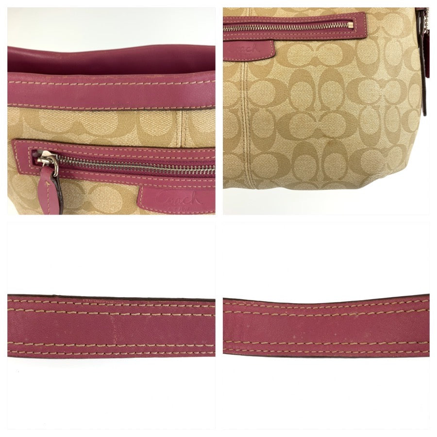 COACH コーチ シグネチャー ベージュ ピンク シルバー金具 PVC / レザー J1076 ショルダーバッグ ポシェット レディース AB