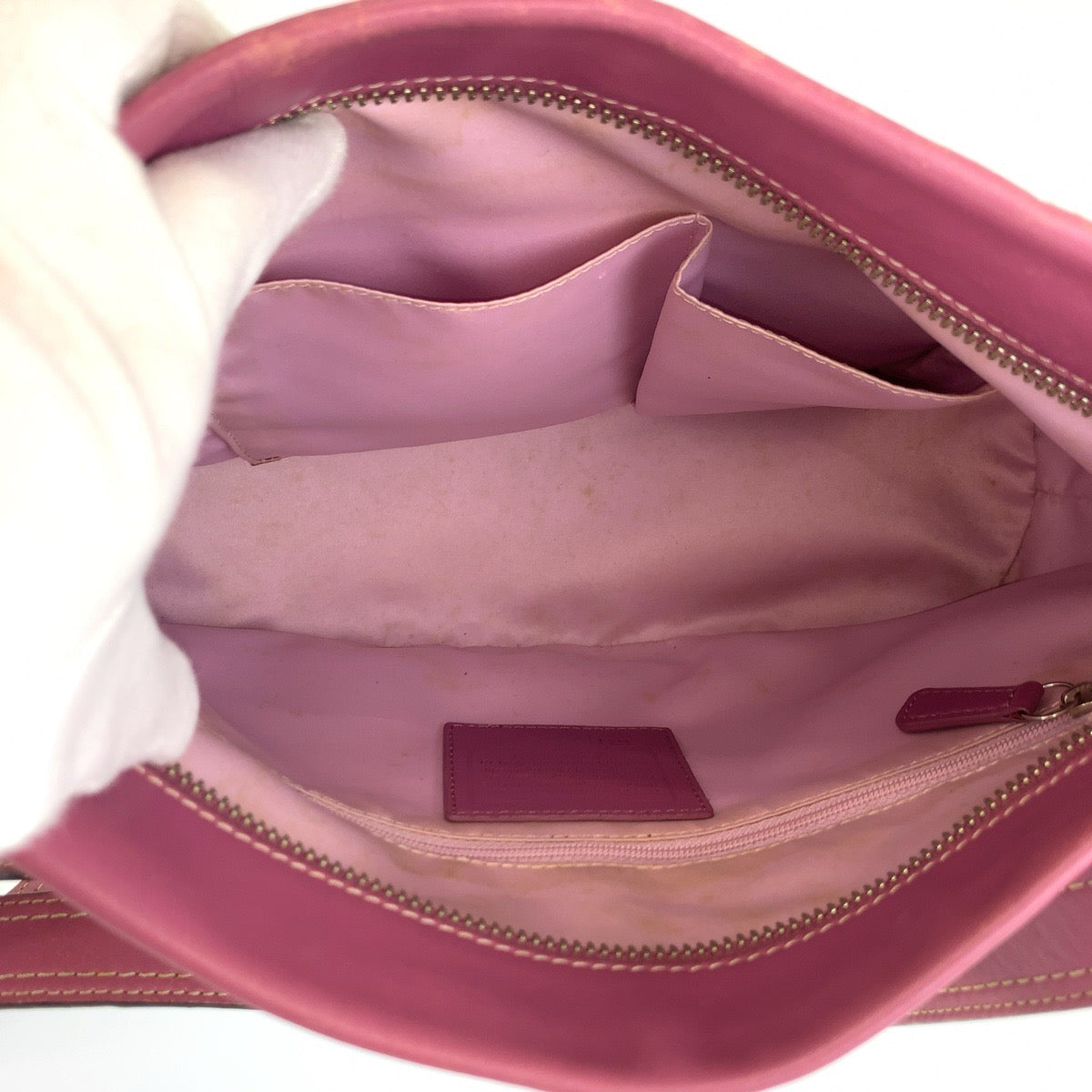 COACH コーチ シグネチャー ベージュ ピンク シルバー金具 PVC / レザー J1076 ショルダーバッグ ポシェット レディース AB