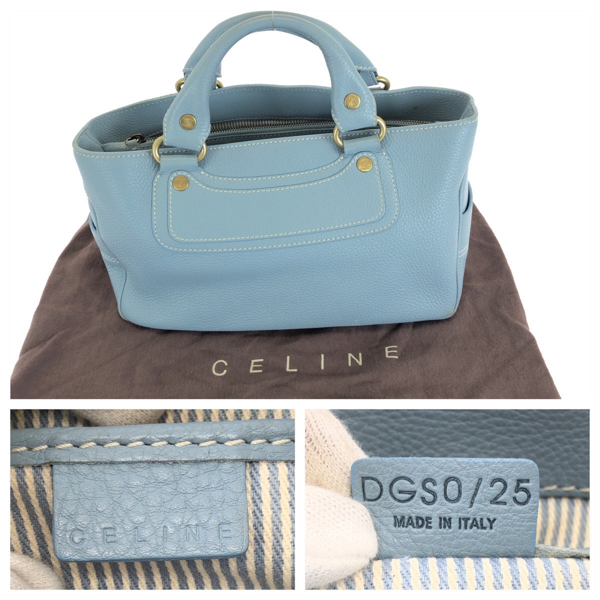 CELINE セリーヌ ブギーバッグ ブルー ライトブルー ゴールド金具 レザー ハンドバッグ レディース AB