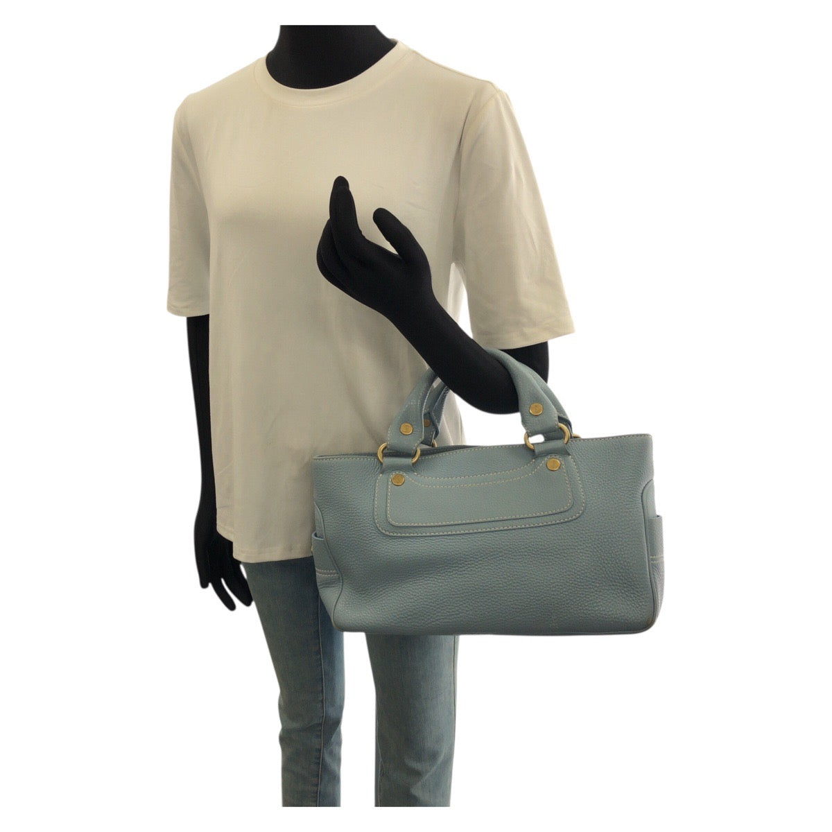 CELINE セリーヌ ブギーバッグ ブルー ライトブルー ゴールド金具 レザー ハンドバッグ レディース AB