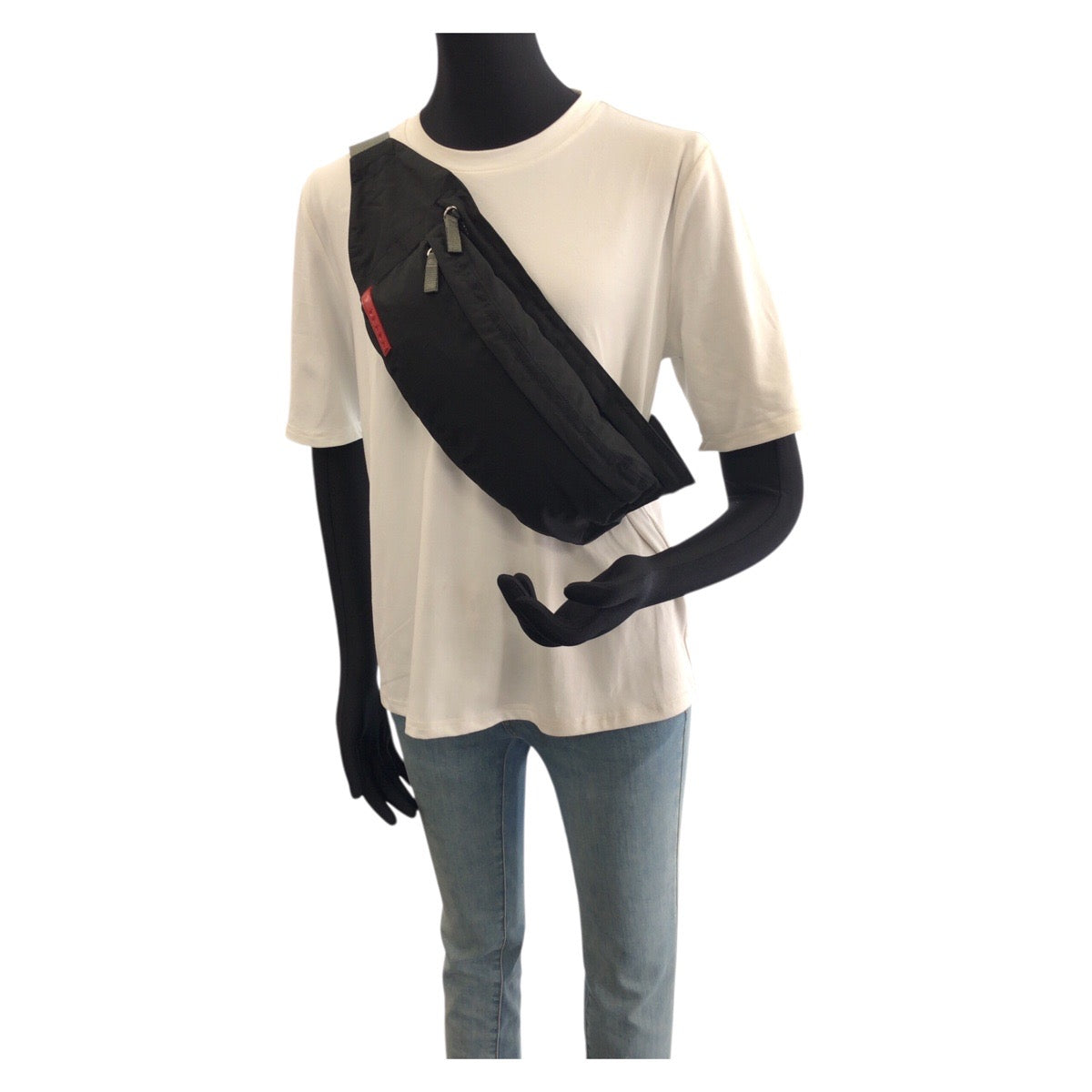 PRADA SPORTS プラダスポーツ PRADA Linea Rossa ブラック グレー シルバー金具 ナイロン 4VA107 ボディバッグ ウエストポーチ レディース AB