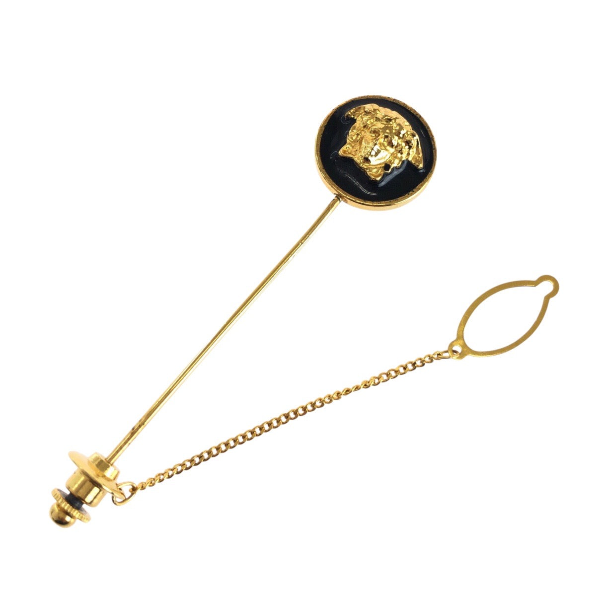 VERSACE ヴェルサーチ ヴィンテージ メデューサ ブラック 黒 ゴールド金具 メタル ネクタイピン ピンブローチ メンズ AB