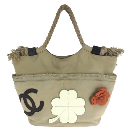CHANEL シャネル フィッシュネット ロープ ココマーク ベージュ シルバー金具 キャンバス トートバッグ ハンドバッグ レディース B