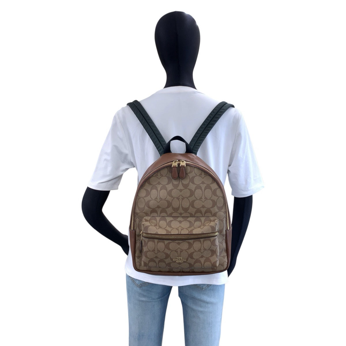COACH コーチ チャーリー ベージュ ブラウン ゴールド金具 PVC / レザー F1822 リュックサック バックパック レディース AB