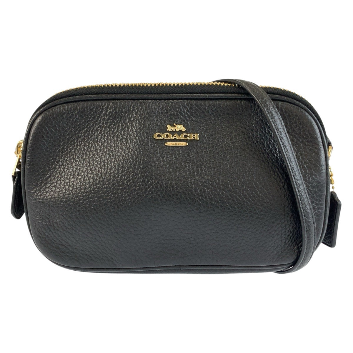 COACH コーチ ブラック 黒 ゴールド金具 レザー ショルダーバッグ ポシェット レディース AB
