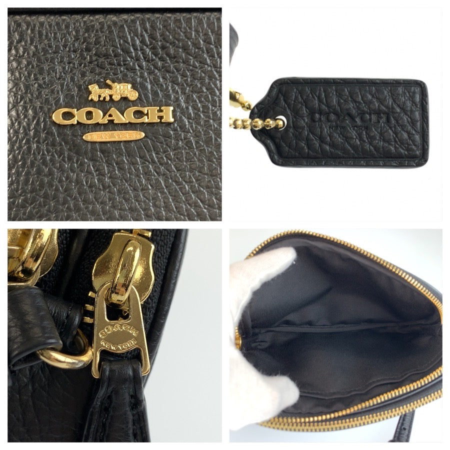COACH コーチ ブラック 黒 ゴールド金具 レザー ショルダーバッグ ポシェット レディース AB