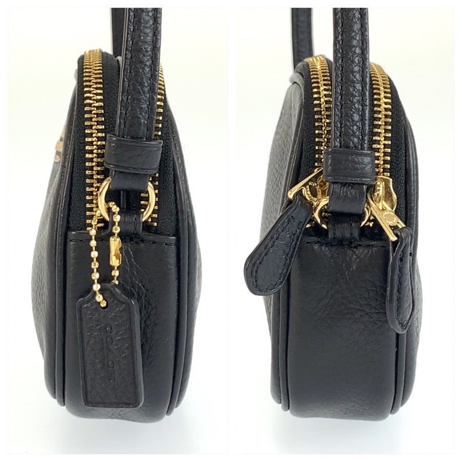 COACH コーチ ブラック 黒 ゴールド金具 レザー ショルダーバッグ ポシェット レディース AB