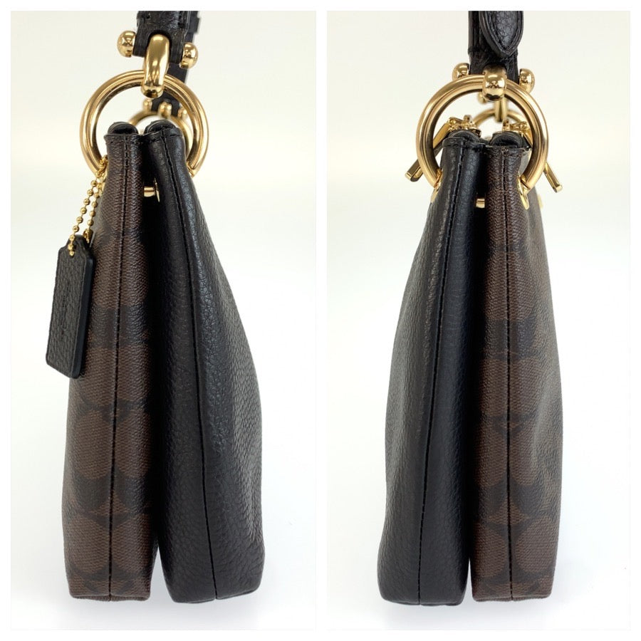 COACH コーチ シグネチャー ミア ブラウン ブラック ゴールド金具 PVC / レザー H1979 ショルダーバッグ ポシェット レディース A