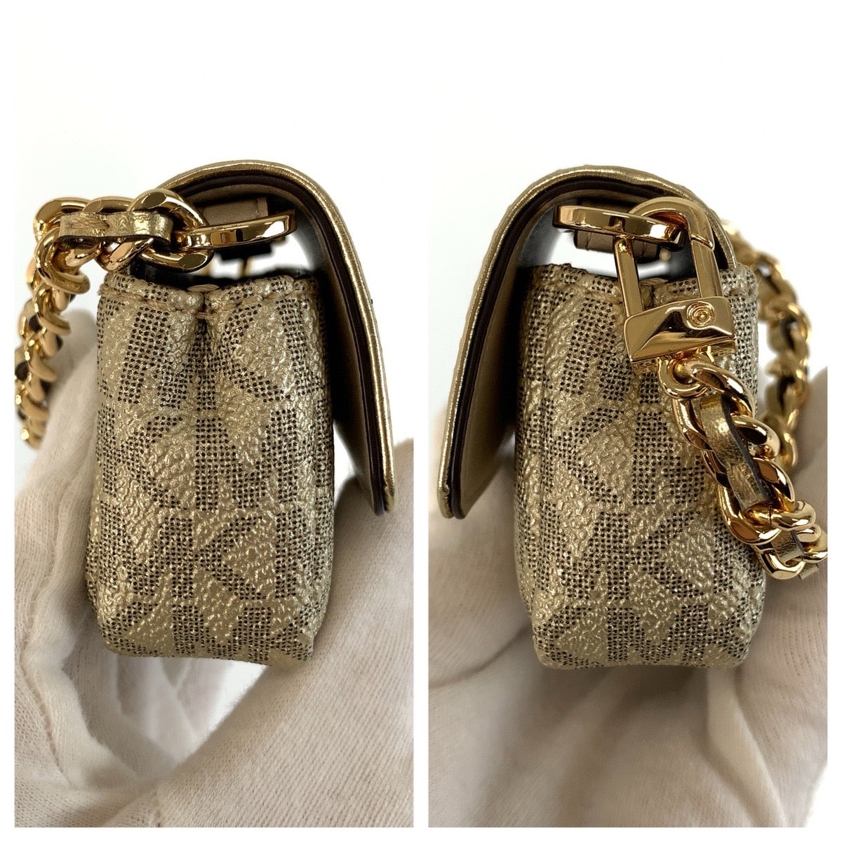 Michael Kors マイケルコース ジェットセット チャーム ベージュ ゴールド ゴールド金具 レザー / PVCコーティングキャンバス 32F2GT9N5M エアポッズケース AirPodsケース レディース A