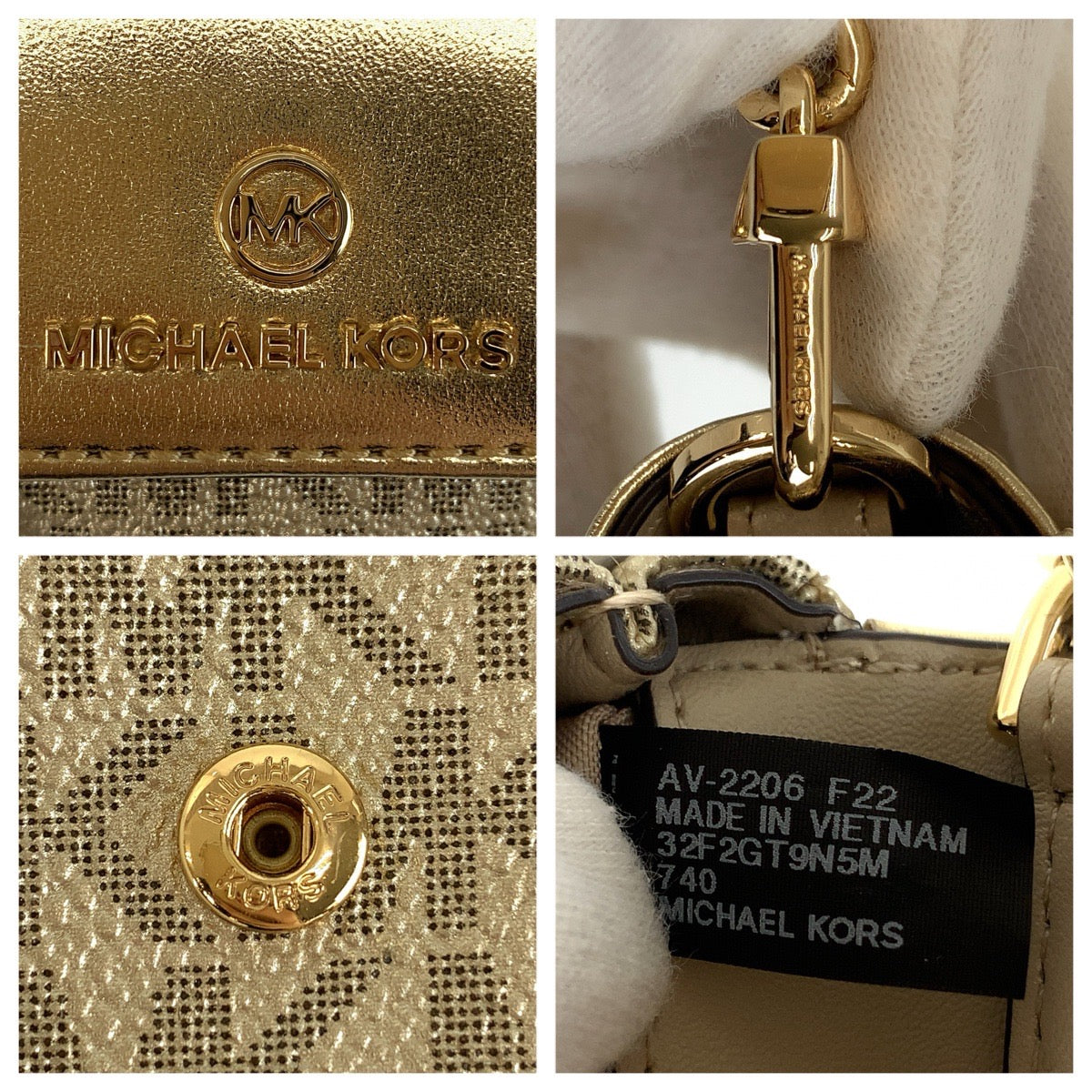 Michael Kors マイケルコース ジェットセット チャーム ベージュ ゴールド ゴールド金具 レザー / PVCコーティングキャンバス 32F2GT9N5M エアポッズケース AirPodsケース レディース A