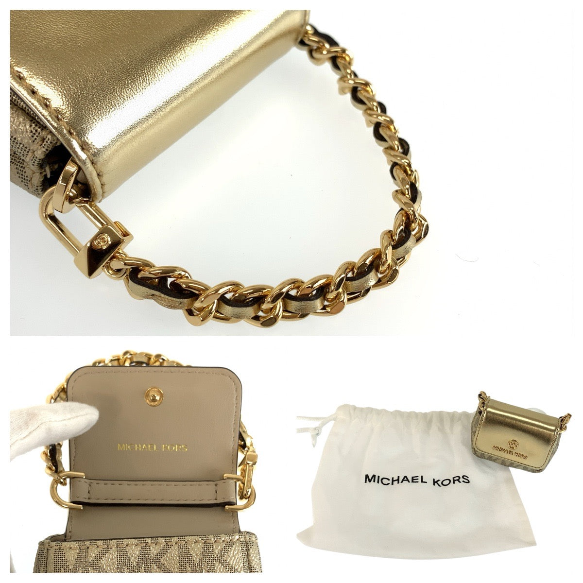 Michael Kors マイケルコース ジェットセット チャーム ベージュ ゴールド ゴールド金具 レザー / PVCコーティングキャンバス 32F2GT9N5M エアポッズケース AirPodsケース レディース A