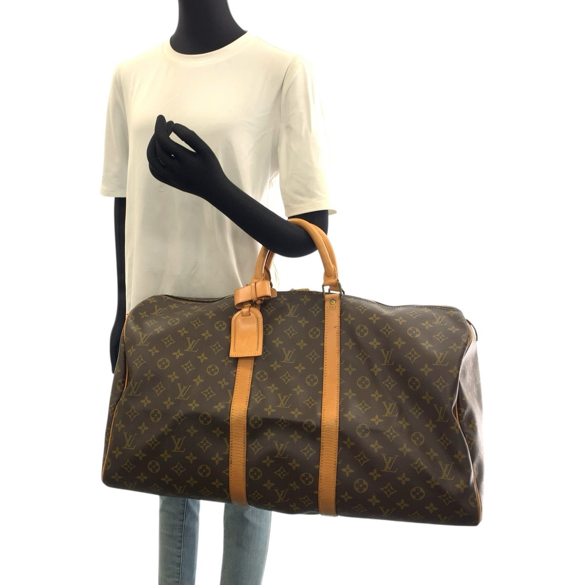LOUIS VUITTON ルイヴィトン モノグラム キーポル55 ブラウン ゴールド金具 PVC / レザー M41424 ボストンバッグ 旅行バッグ レディース B