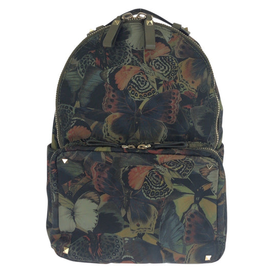 VALENTINO ヴァレンティノ カムバタフライ ロックスタッズ グリーン ゴールド金具 ナイロン / レザー リュックサック バックパック レディース ABP