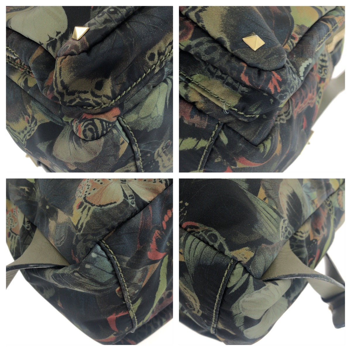 VALENTINO ヴァレンティノ カムバタフライ ロックスタッズ グリーン ゴールド金具 ナイロン / レザー リュックサック バックパック レディース ABP