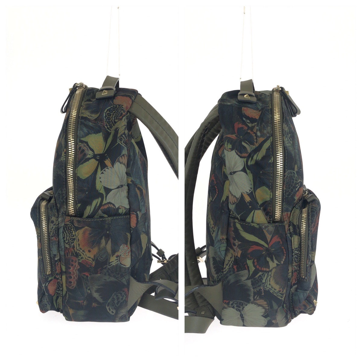 VALENTINO ヴァレンティノ カムバタフライ ロックスタッズ グリーン ゴールド金具 ナイロン / レザー リュックサック バックパック レディース ABP