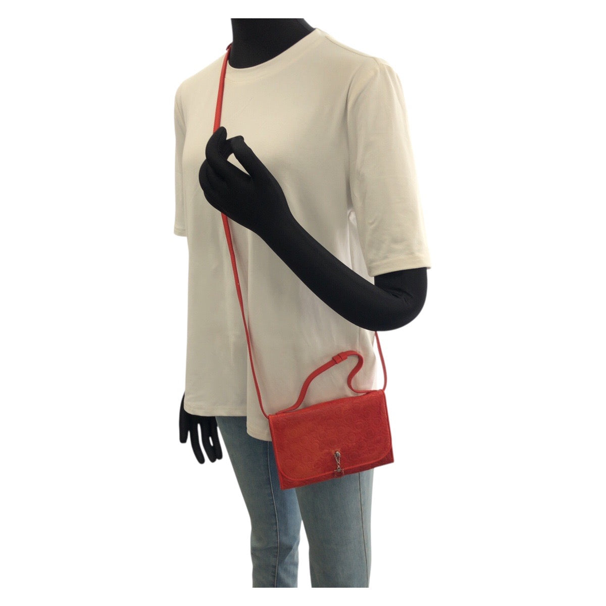 Salvatore Ferragamo サルヴァトーレフェラガモ ガンチーニ 2way チェーンウォレット レッド シルバー金具 レザー 長財布 ショルダーバッグ レディース B