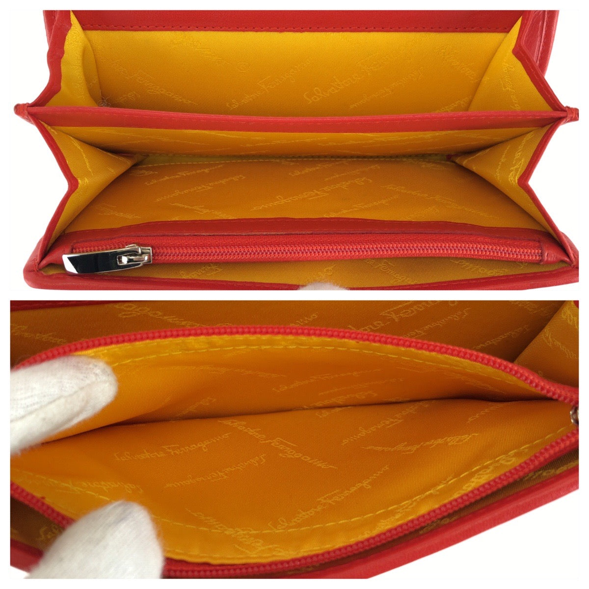 Salvatore Ferragamo サルヴァトーレフェラガモ ガンチーニ 2way チェーンウォレット レッド シルバー金具 レザー 長財布 ショルダーバッグ レディース B