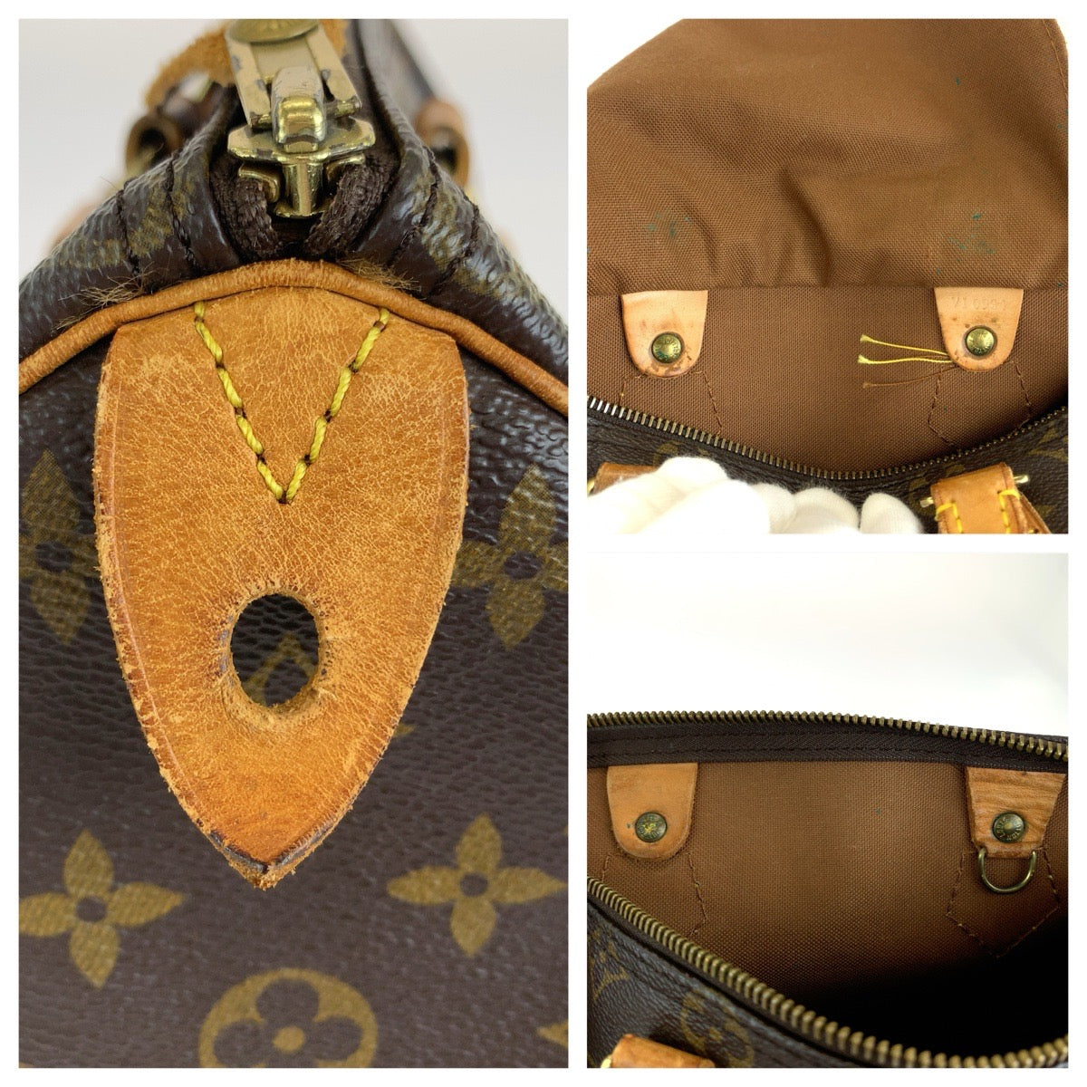 LOUIS VUITTON ルイヴィトン モノグラム スピーディ25 ブラウン ゴールド金具 PVC / レザー M41528 ハンドバッグ ミニボストンバッグ レディース B
