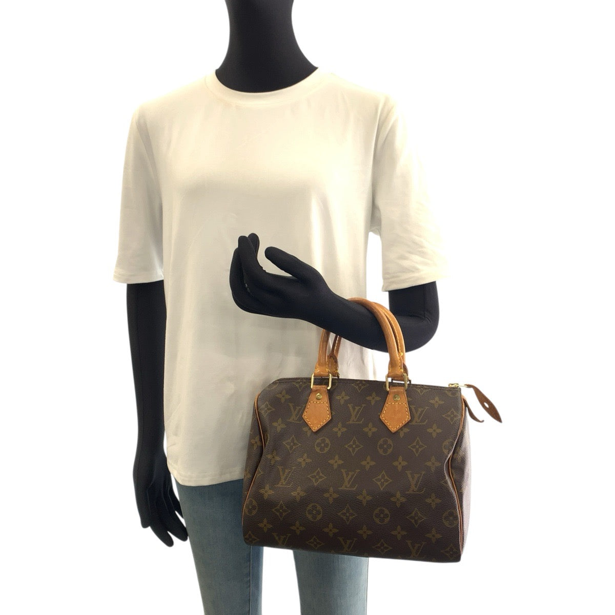 LOUIS VUITTON ルイヴィトン モノグラム スピーディ25 ブラウン ゴールド金具 PVC / レザー M41528 ハンドバッグ ミニボストンバッグ レディース B