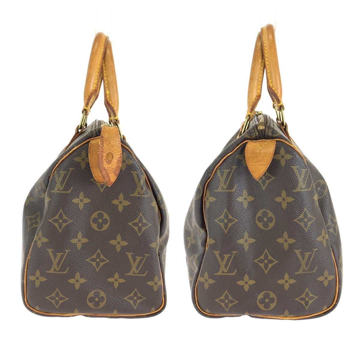 LOUIS VUITTON ルイヴィトン モノグラム スピーディ25 ブラウン ゴールド金具 PVC / レザー M41528 ハンドバッグ ミニボストンバッグ レディース B