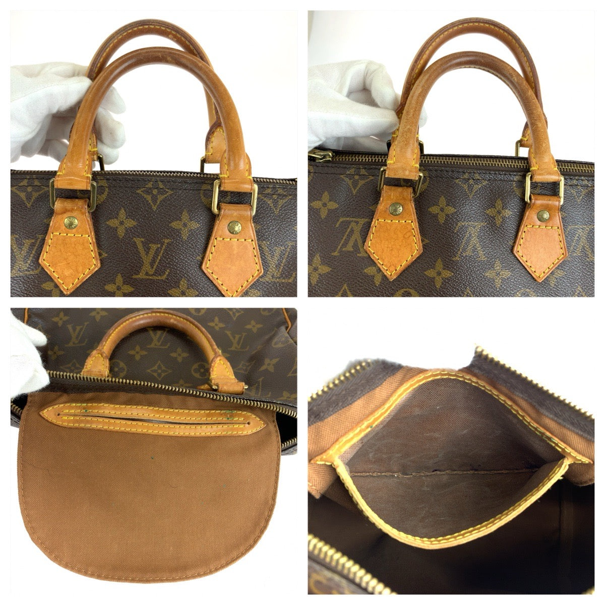 LOUIS VUITTON ルイヴィトン モノグラム スピーディ25 ブラウン ゴールド金具 PVC / レザー M41528 ハンドバッグ ミニボストンバッグ レディース B