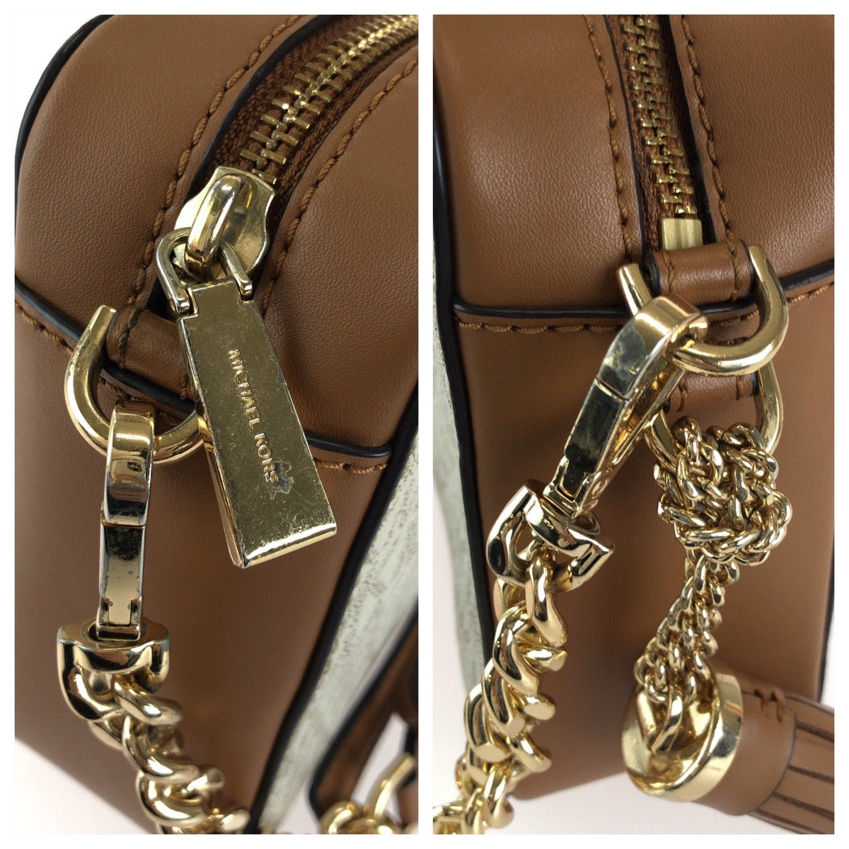 Michael Kors マイケルコース JET SET ITEM LG EW CROSSBODY オフホワイト ブラウン PVC / レザー 32F8GF5M2B ショルダーバッグ レディース A