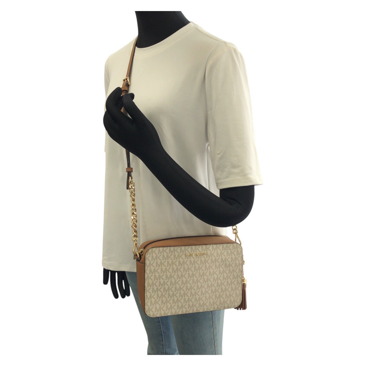 Michael Kors マイケルコース JET SET ITEM LG EW CROSSBODY オフホワイト ブラウン PVC / レザー 32F8GF5M2B ショルダーバッグ レディース A