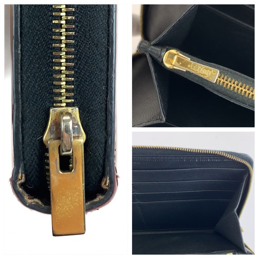 CELINE セリーヌ フィービー期 ワインレッド ボルドー ゴールド金具 エナメル 長財布 ラウンドファスナー レディース B